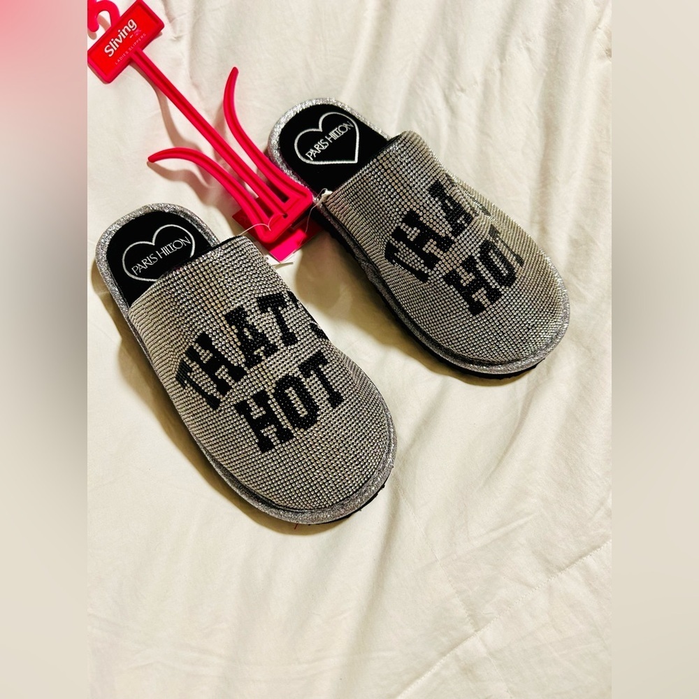 Paris Hilton Rhinestone Slippers, sz 5/6, That’s Hot, NEW with tags
